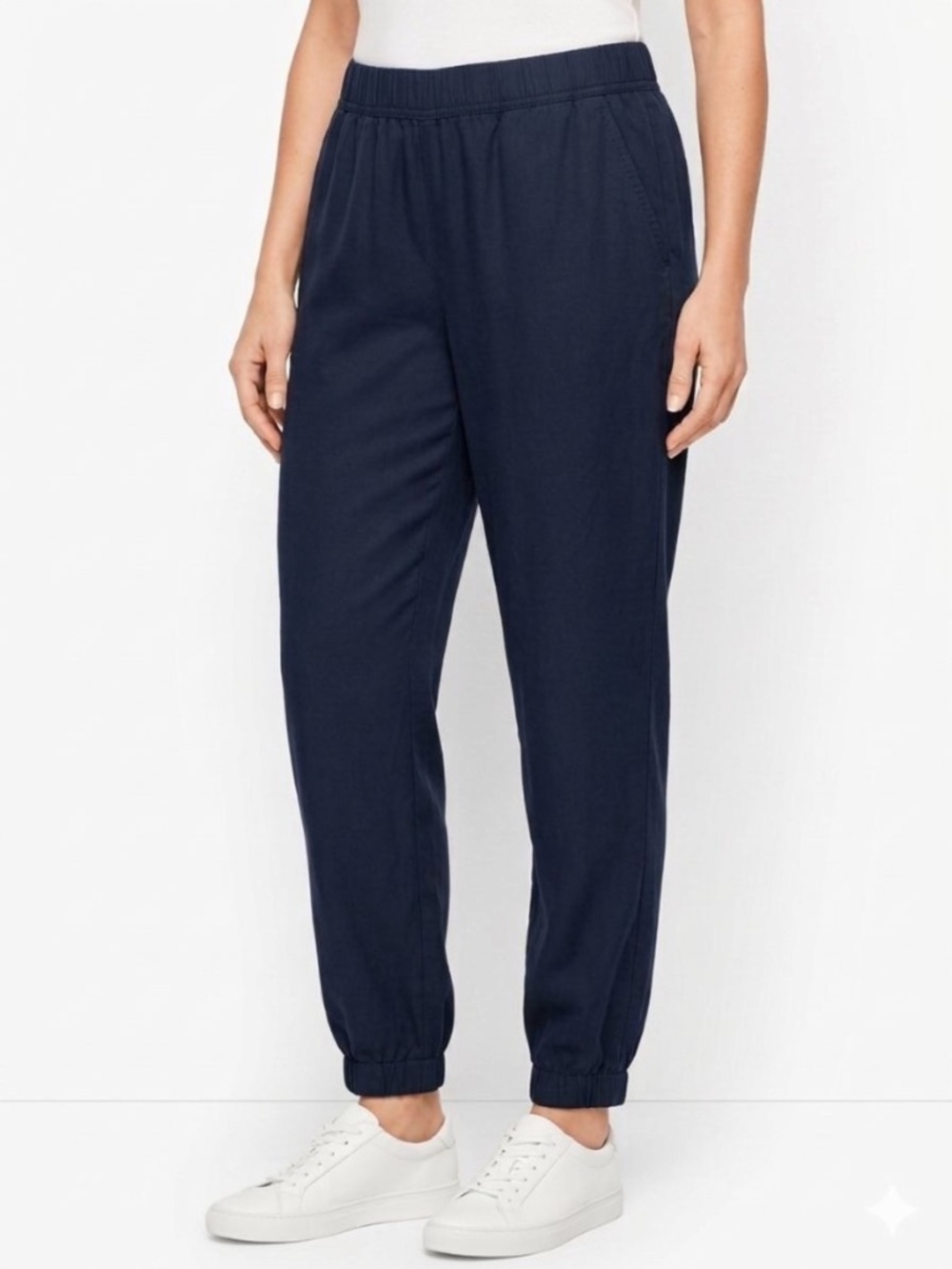 Talbots Womens XL Navy Blue 100% Tencel Lyocell Jogger Pants Elastic Waist